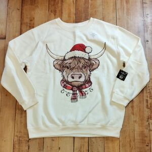Freeze Sweatshirt XL Crewneck Highland Cow Santa Christmas Holiday New Cotton